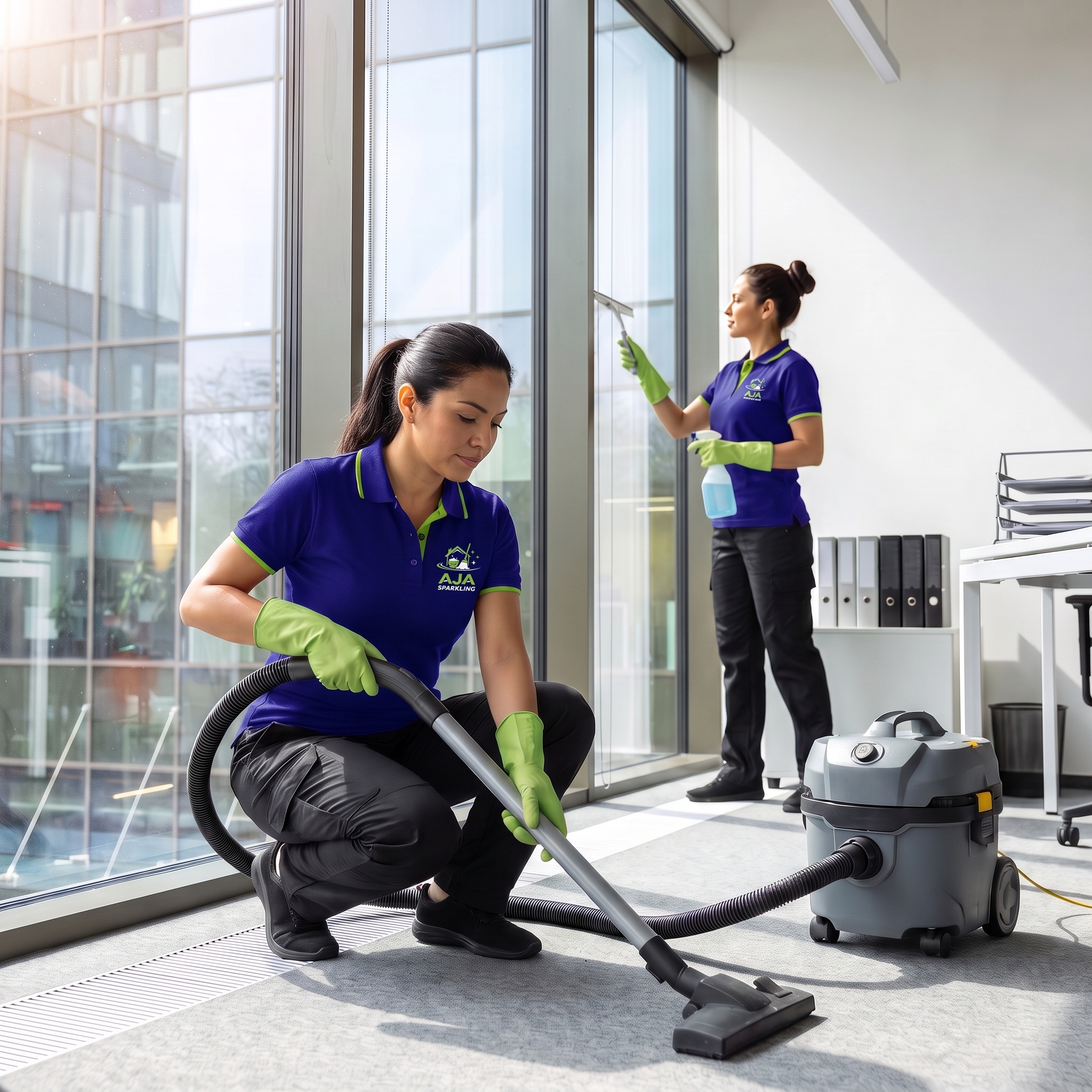 AJA Sparkling corporate specialists cleaning office windows and workspace